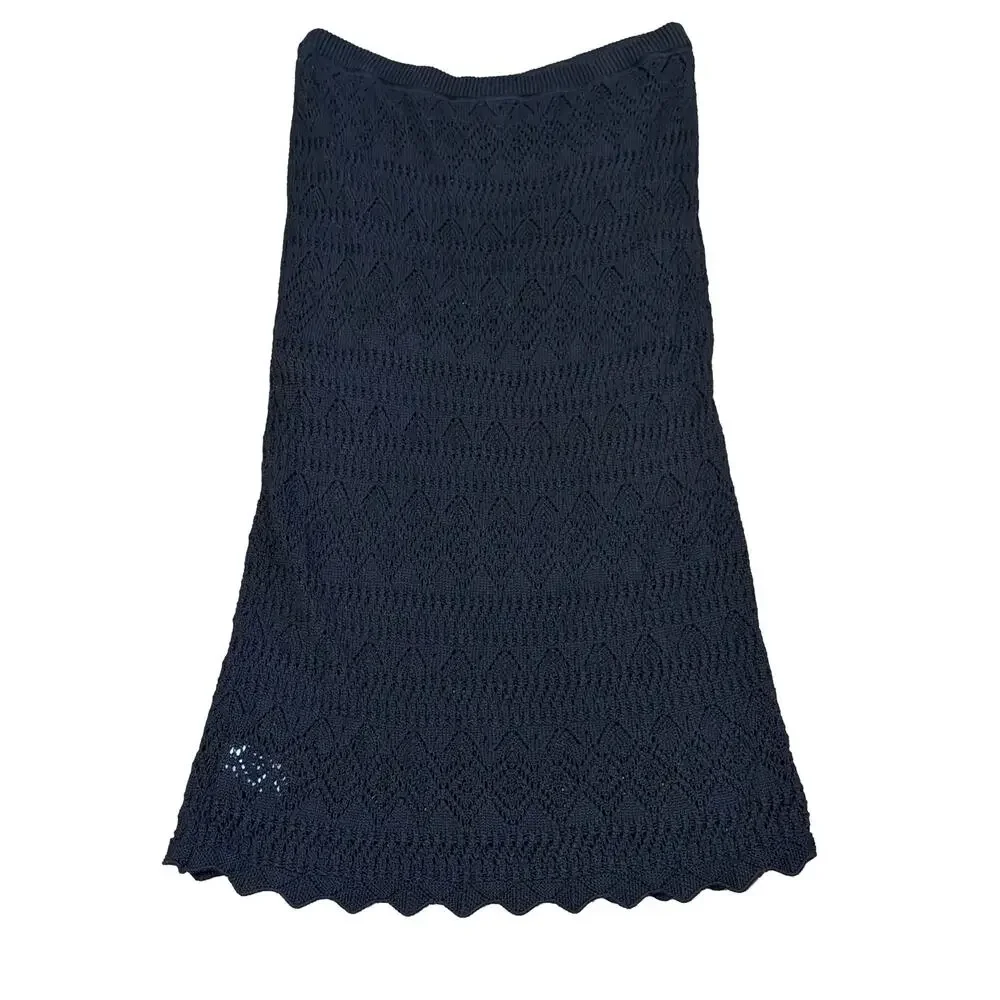 NWOT Gap Crochet pull-on Midi Skirt Black Womens XL 100Cotton plus 16-18